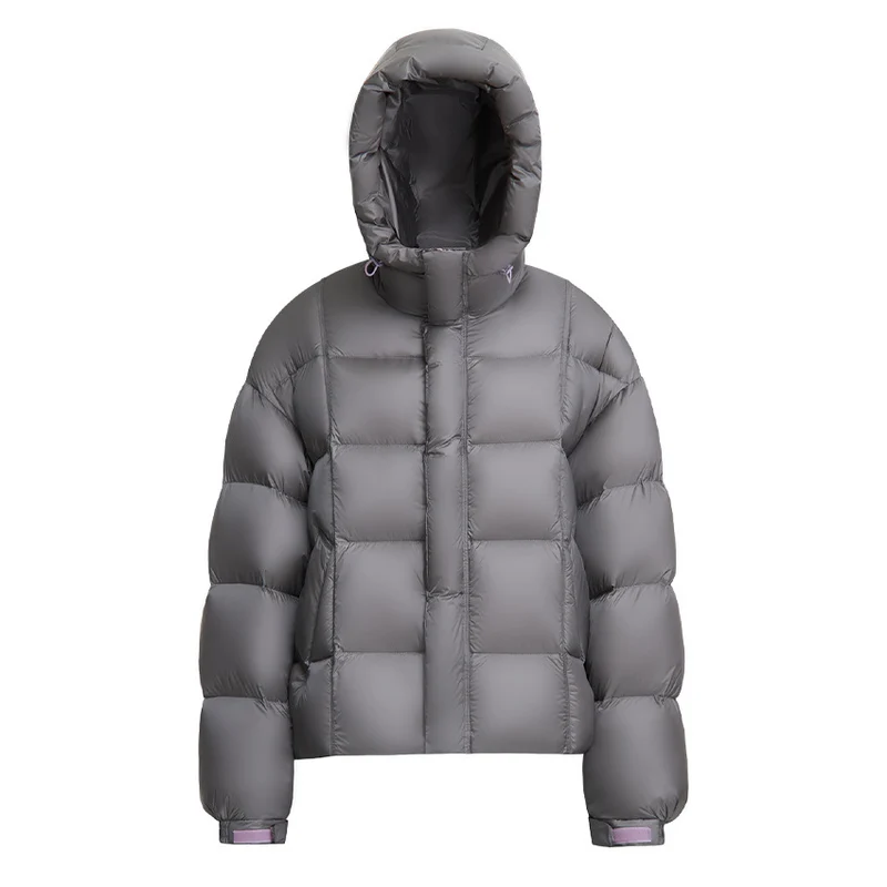 Damen Kurze Boxy‑Steppjacke mit Oversize‑Ärmeln, hohem Thermokragen und Kapuze Drune
