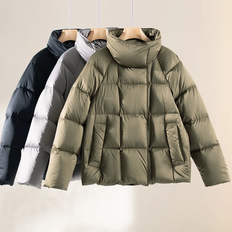 Damen Kurze Boxy-Pufferjacke mit hohem Stehkragen und Raglanärmeln Drune
