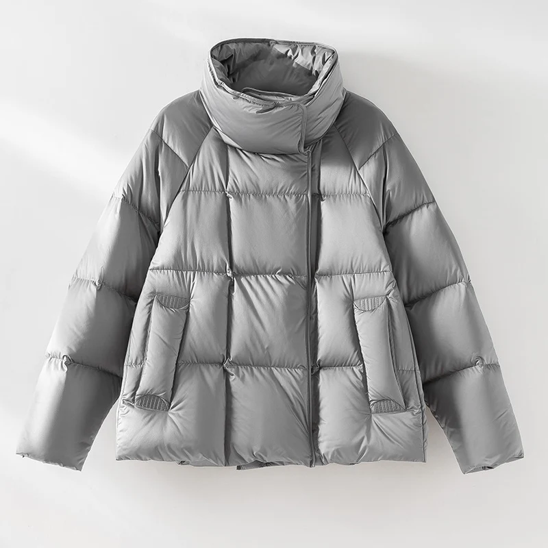 Damen Kurze Boxy-Pufferjacke mit hohem Stehkragen und Raglanärmeln Drune