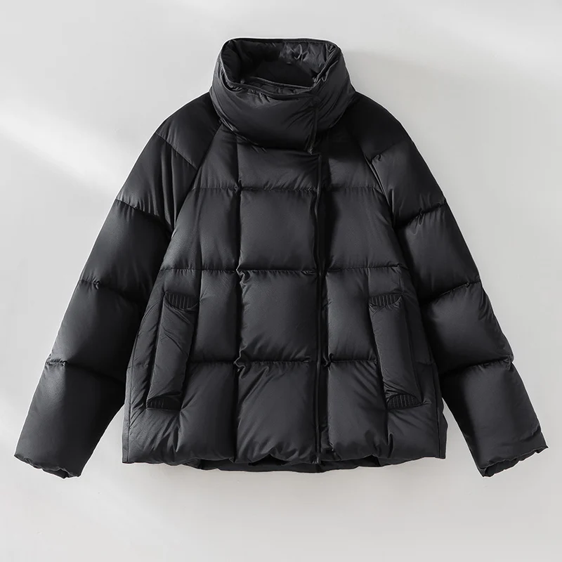 Damen Kurze Boxy-Pufferjacke mit hohem Stehkragen und Raglanärmeln Drune