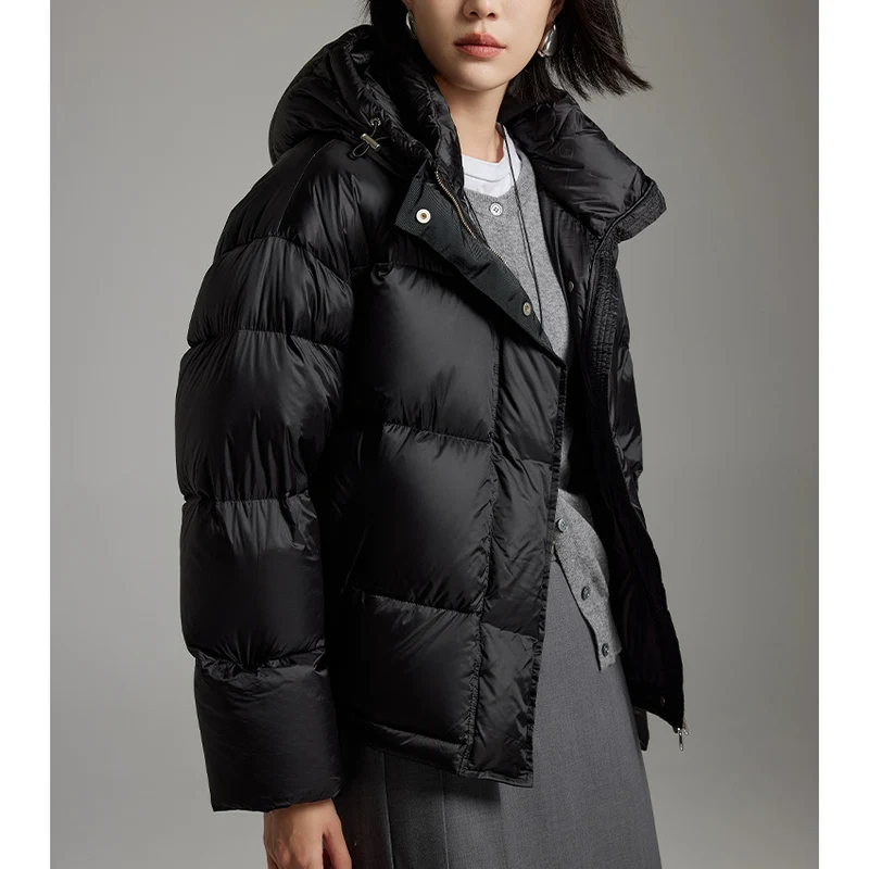 Damen Kurze boxy gesteppte Daunenjacke mit Kapuze Drune