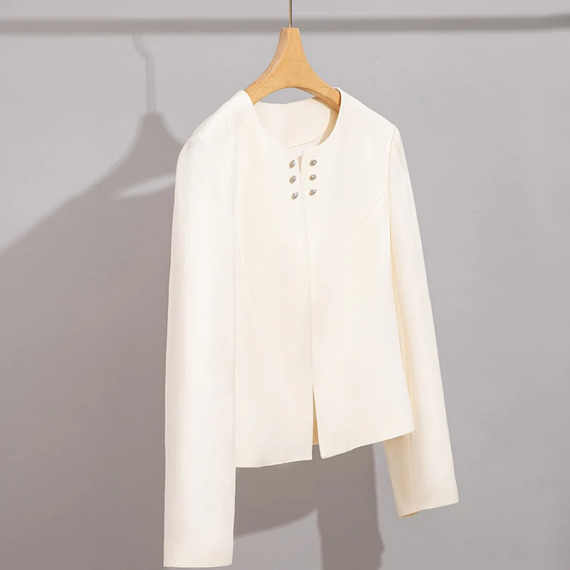 Damen Kurzblazer im minimalistischen Fit mit Perlen-Knopfbesatz und taillierter Schnitt Drune