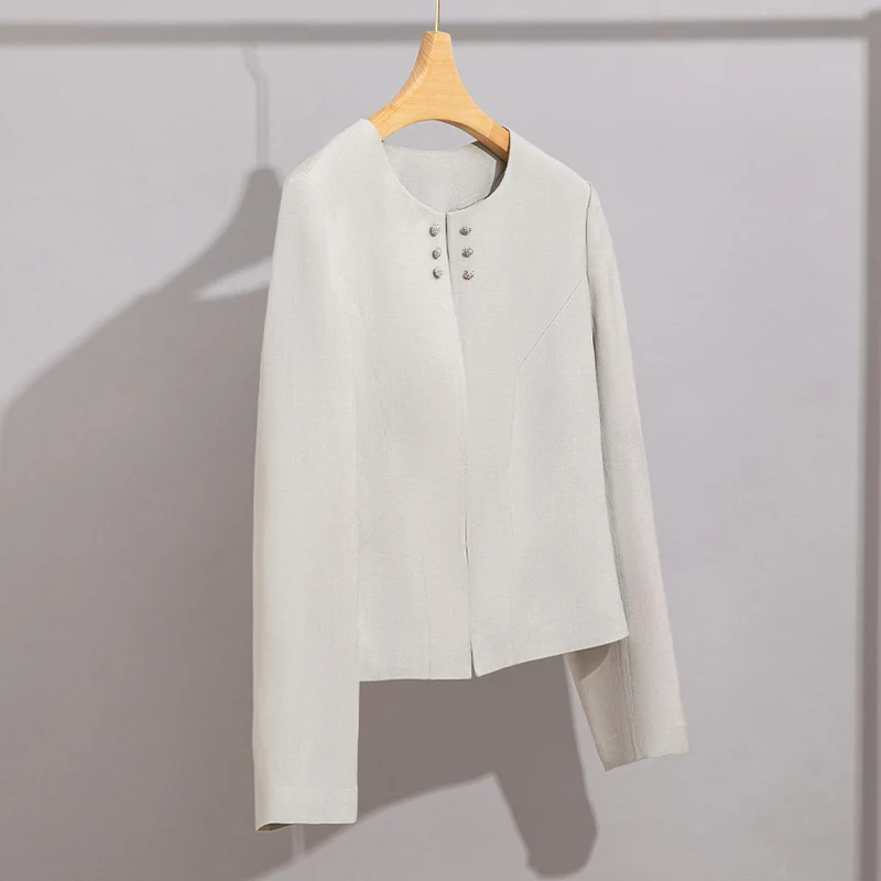 Damen Kurzblazer im minimalistischen Fit mit Perlen-Knopfbesatz und taillierter Schnitt Drune