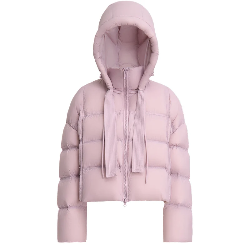 Damen Kurz geschnittene Boxy-Steppjacke mit voluminöser Kapuze und Kordelzug Drune
