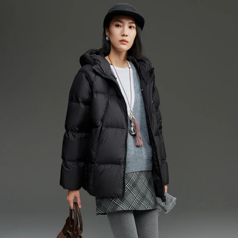 Damen Kurz geschnittene Boxy‑Steppjacke mit abnehmbarer Kapuze und Thermo‑Isolierung Drune