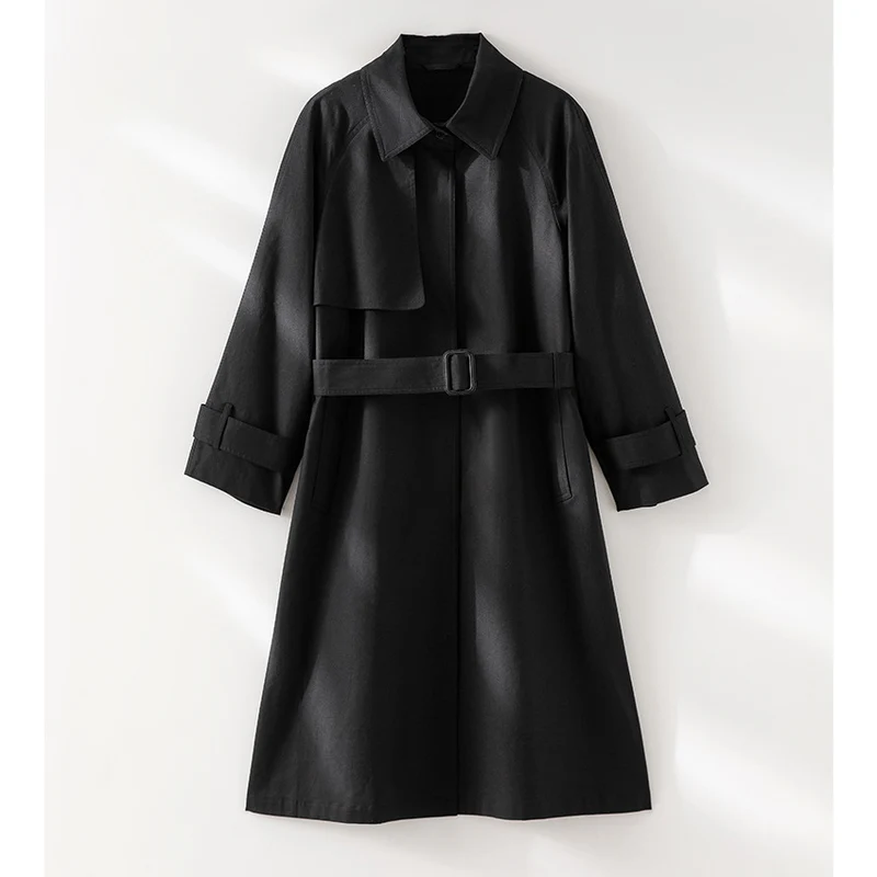 Damen Klassischer Trenchcoat mit Gürtel und Sturmblende Drune
