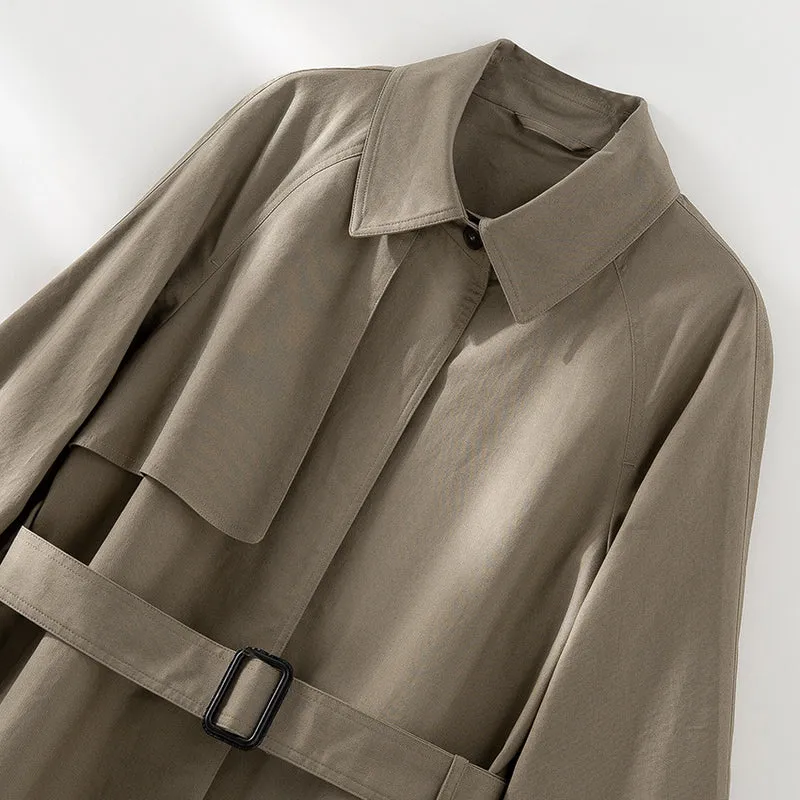 Damen Klassischer Trenchcoat mit Gürtel und Sturmblende Drune