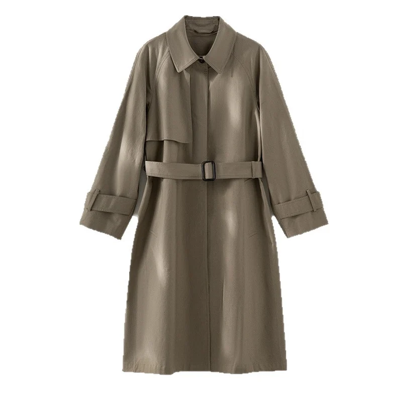 Damen Klassischer Trenchcoat mit Gürtel und Sturmblende Drune