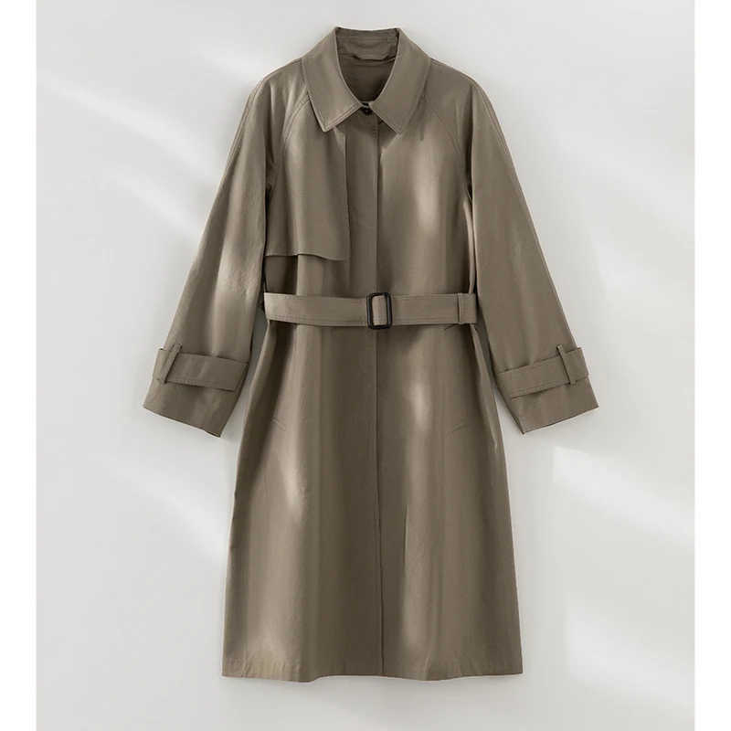 Damen Klassischer Trenchcoat mit Gürtel und Sturmblende Drune