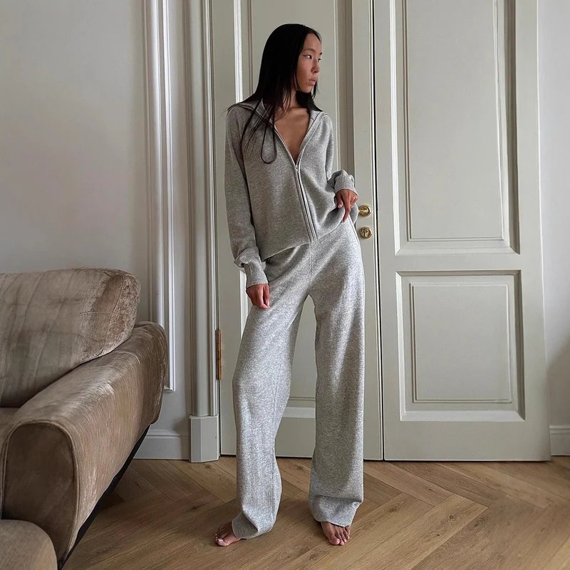 Damen Fleece-Jogginganzug mit Stehkragen und praktischem Reißverschluss Drune