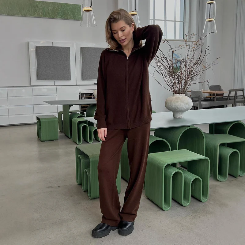 Damen Fleece-Jogginganzug mit Stehkragen und praktischem Reißverschluss Drune
