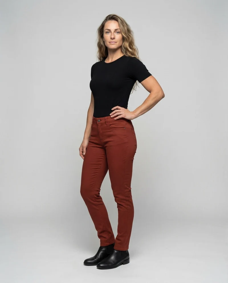 Damen Elastische Baumwollhose Fünf-Taschen-Detail