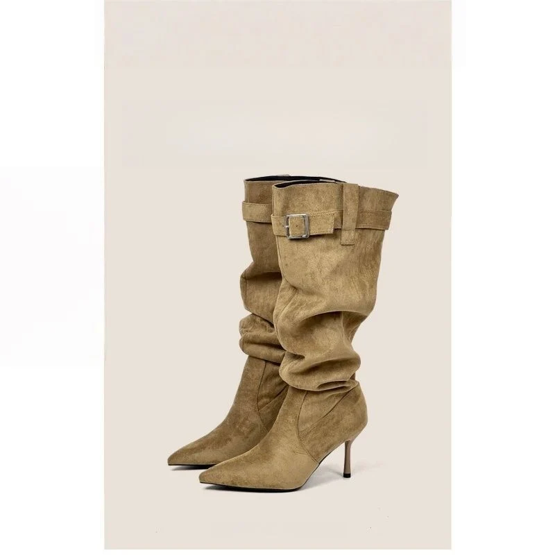 Damen Slouch-Stiefel mit spitz zulaufender Zehenpartie und schmalem Stiletto-Absatz Drune