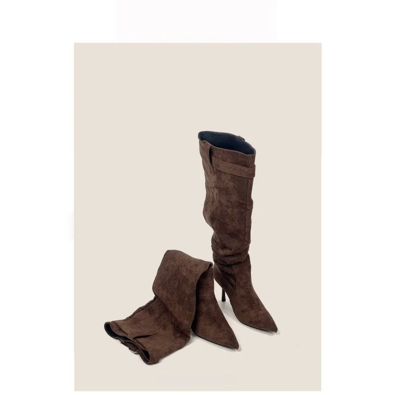 Damen Slouch-Stiefel mit spitz zulaufender Zehenpartie und schmalem Stiletto-Absatz Drune