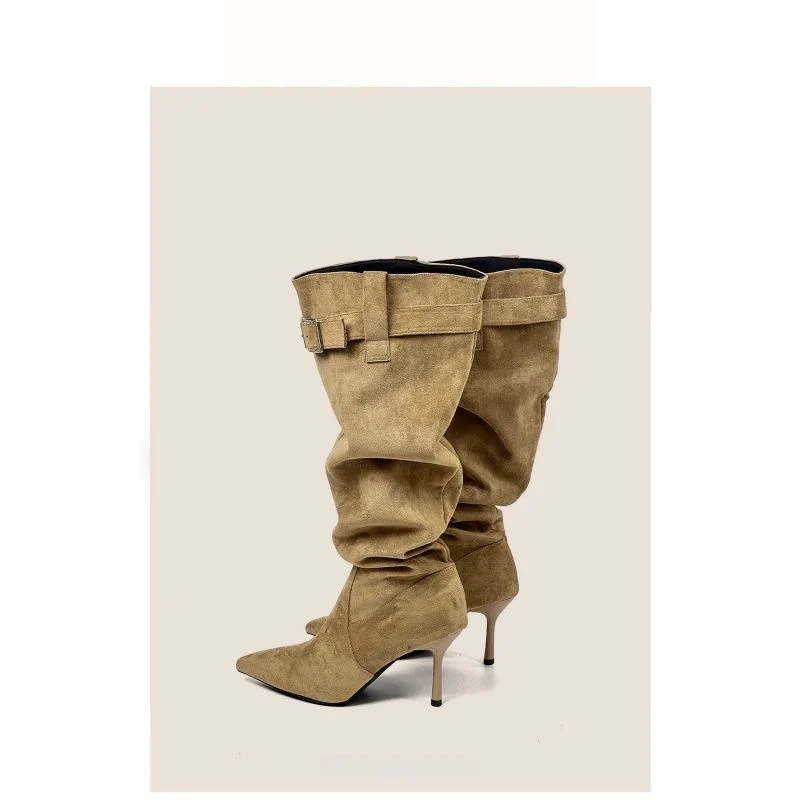 Damen Slouch-Stiefel mit spitz zulaufender Zehenpartie und schmalem Stiletto-Absatz Drune