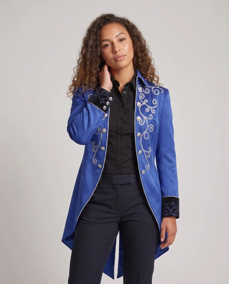 Damen eleganter Frackmantel mit aufwendigen Verzierungen und edlen Akzenten Drune