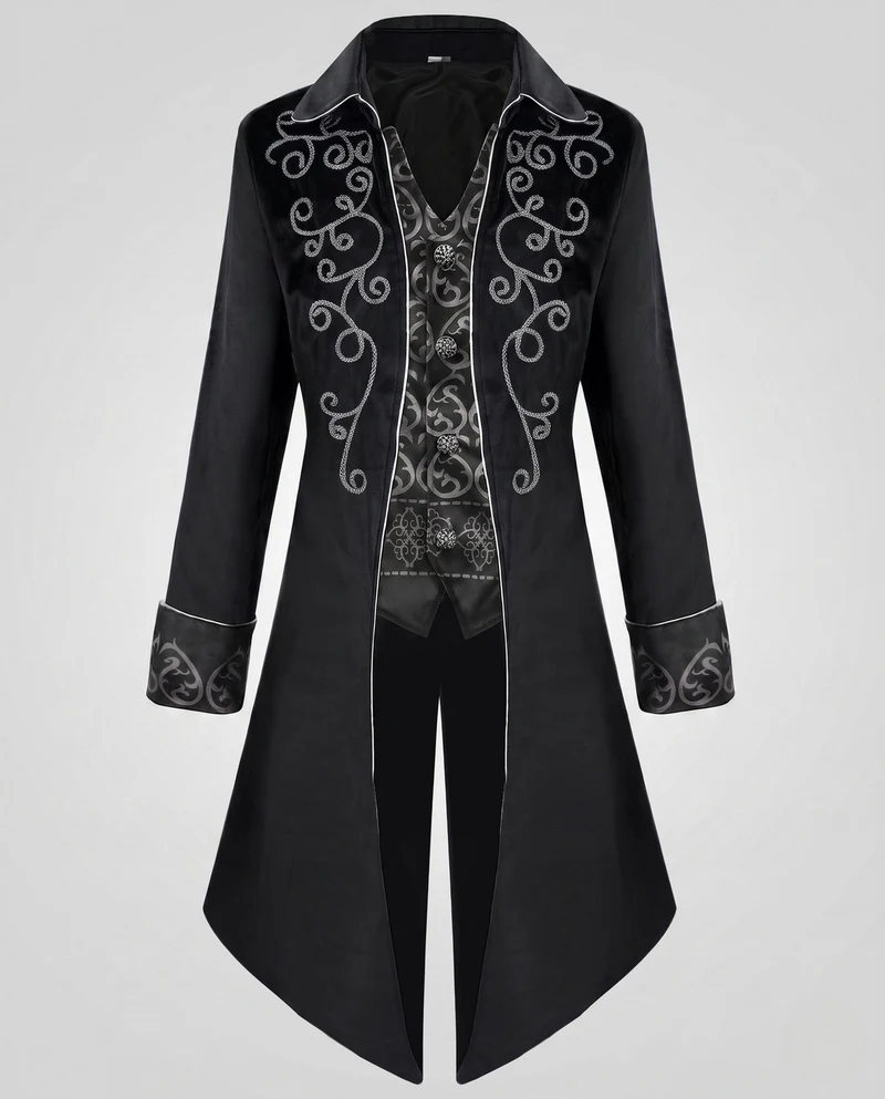 Damen eleganter Frackmantel mit aufwendigen Verzierungen und edlen Akzenten Drune