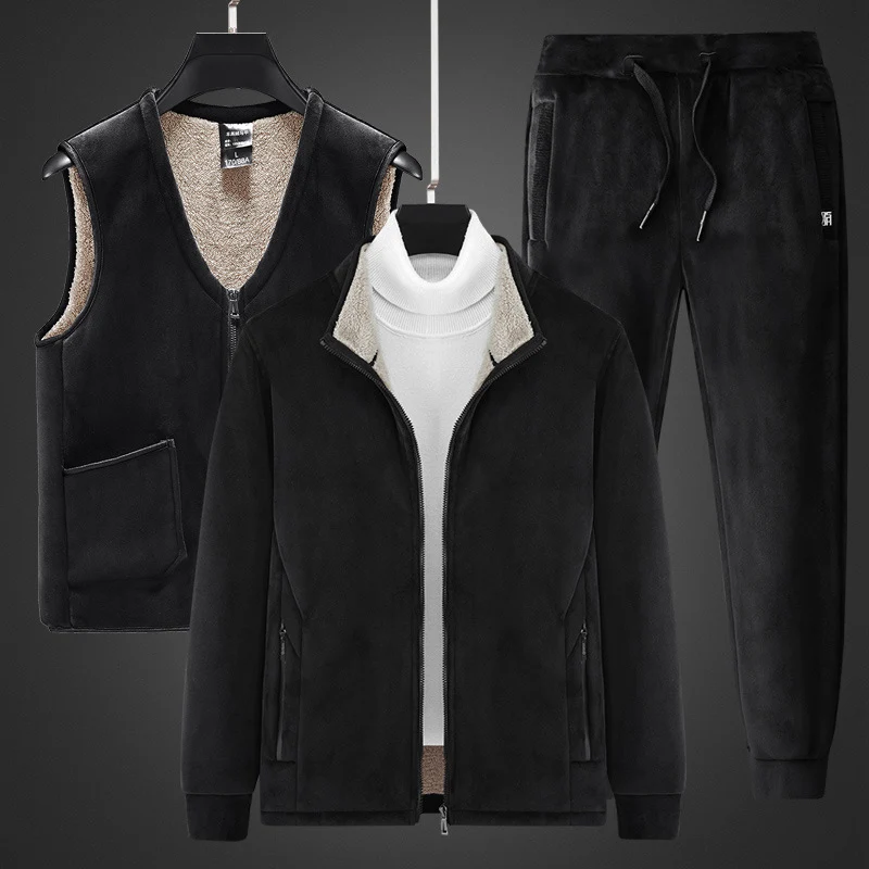 Herren dreiteiliges Thermo-Fleece-Set mit Reißverschlussjacke wattierter Weste und Jogginghose Drune