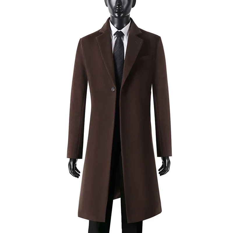 Herren Eleganter Longcoat aus Wollmix mit schmaler Silhouette und Ein-Knopf‑Verschluss Drune