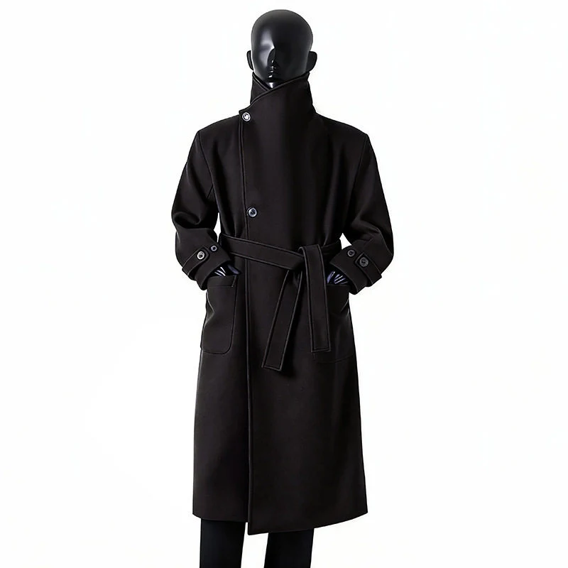 Herren Eleganter Langmantel aus Wollmix mit großzügigem Schalkragen und Krempelmanschetten Drune