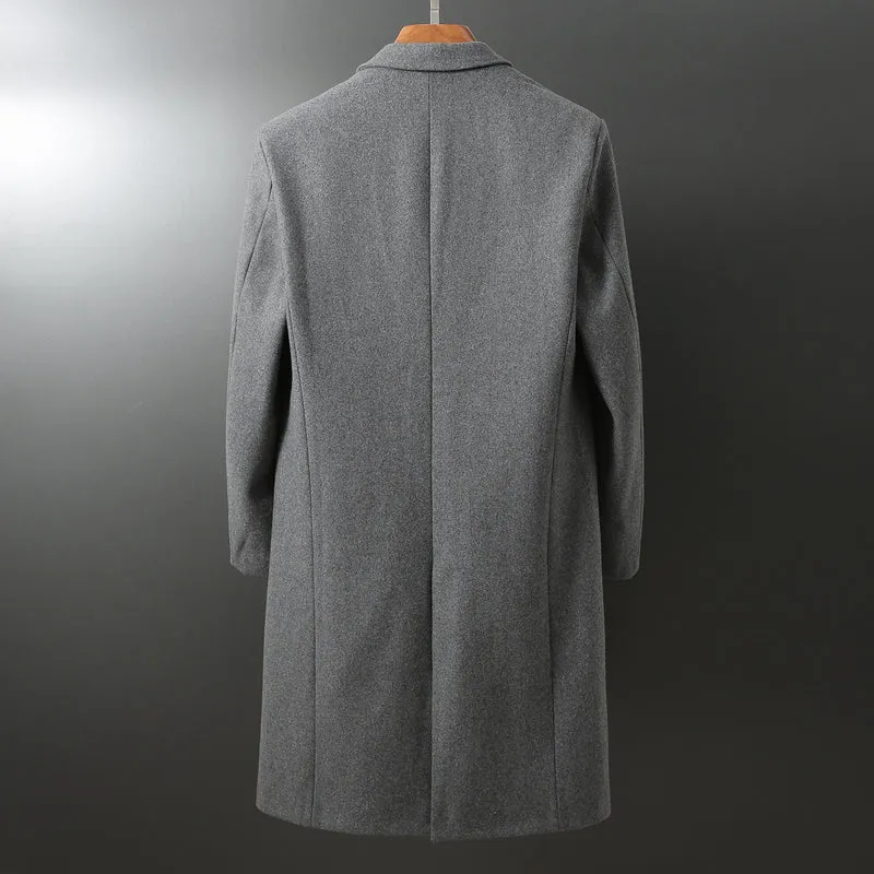 Herren Eleganter langer Wollmix-Mantel mit Schalkragen und geradem Schnitt Drune