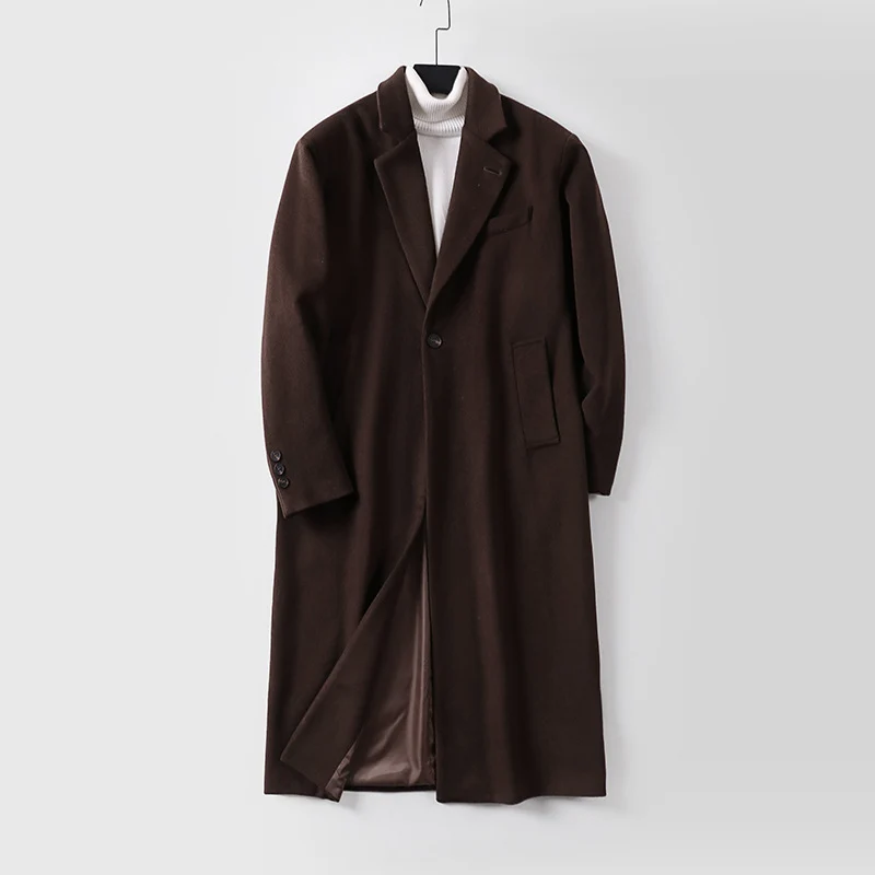Herren Eleganter langer Einreiher-Wollmantel mit schmalem Revers und taillierter Silhouette Drune