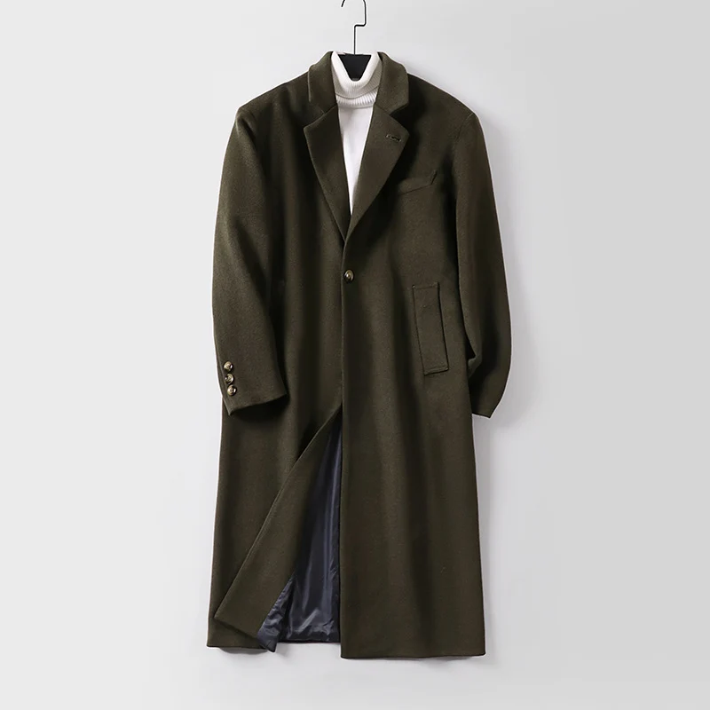 Herren Eleganter langer Einreiher-Wollmantel mit schmalem Revers und taillierter Silhouette Drune