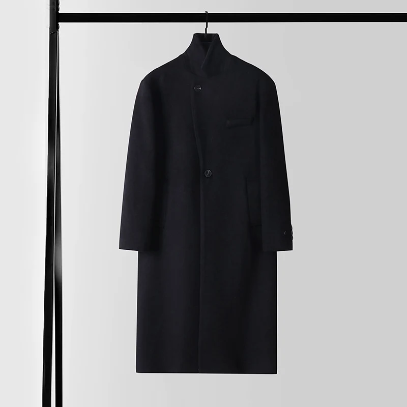 Herren Eleganter langer Einreiher-Wollmantel mit schmalem Revers und taillierter Silhouette Drune