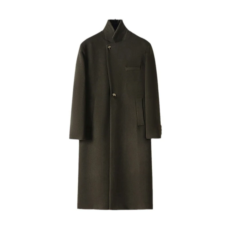 Herren Eleganter langer Einreiher-Wollmantel mit schmalem Revers und taillierter Silhouette Drune