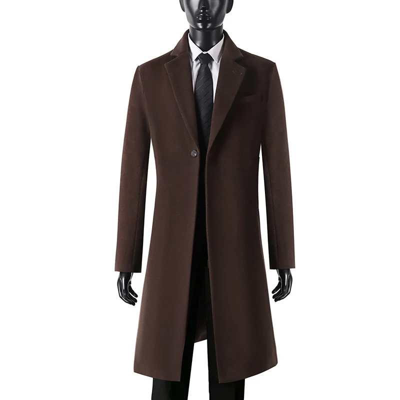 Herren Eleganter langer Einreiher-Wollmantel mit schmalem Revers und taillierter Silhouette Drune