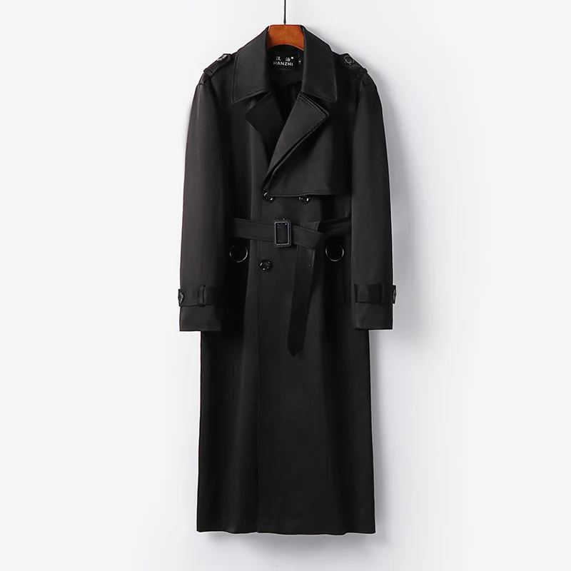 Herren Eleganter knöchellanger Trenchcoat mit verdeckter Knopfleiste und Taillengürtel Drune