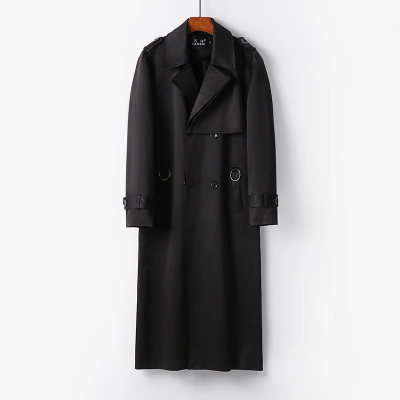 Herren Eleganter knöchellanger Trenchcoat mit verdeckter Knopfleiste und Taillengürtel Drune