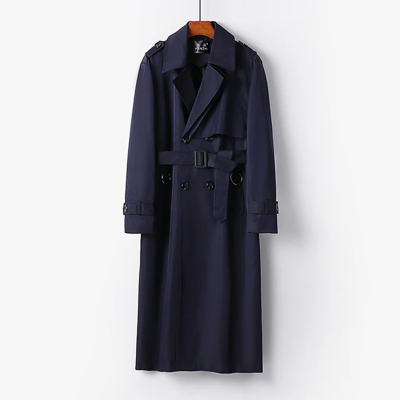 Herren Eleganter knöchellanger Trenchcoat mit verdeckter Knopfleiste und Taillengürtel Drune