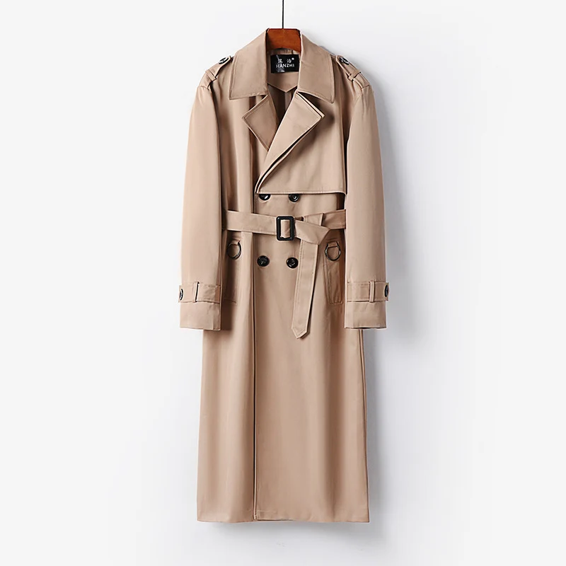 Herren Eleganter knöchellanger Trenchcoat mit verdeckter Knopfleiste und Taillengürtel Drune