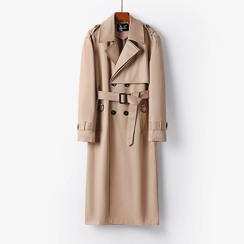 Herren Eleganter knöchellanger Trenchcoat mit verdeckter Knopfleiste und Taillengürtel Drune