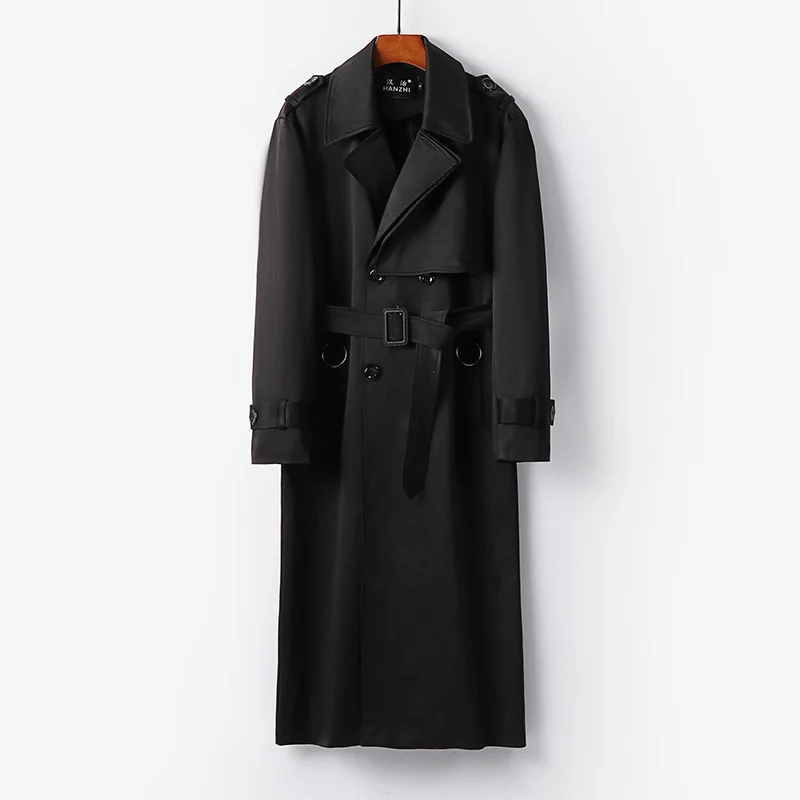 Herren Eleganter knöchellanger Trenchcoat mit verdeckter Knopfleiste und Taillengürtel Drune