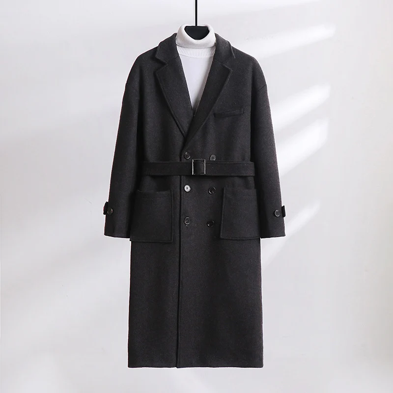 Herren Doppelreihiger Wollmix-Longcoat mit fallendem Revers und Pattentaschen Drune