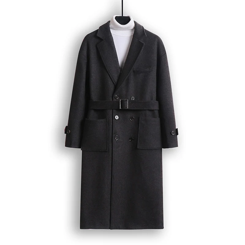 Herren Doppelreihiger Wollmix-Longcoat mit fallendem Revers und Pattentaschen Drune