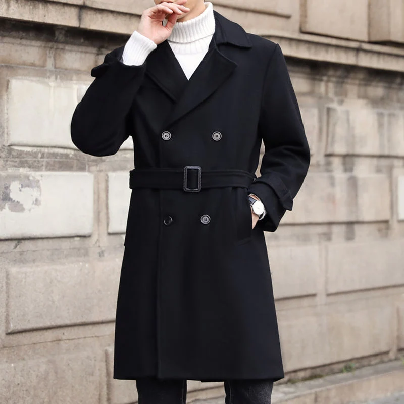 Herren Doppelreihiger Wollmantel mit Schalkragen und taillierter Silhouette Drune