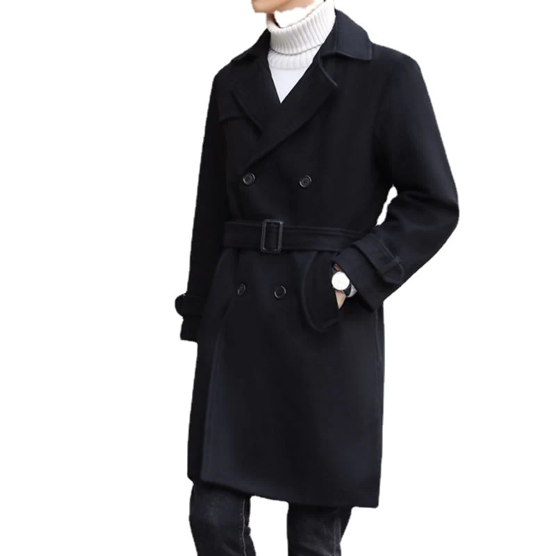 Herren Doppelreihiger Wollmantel mit Schalkragen und taillierter Silhouette Drune