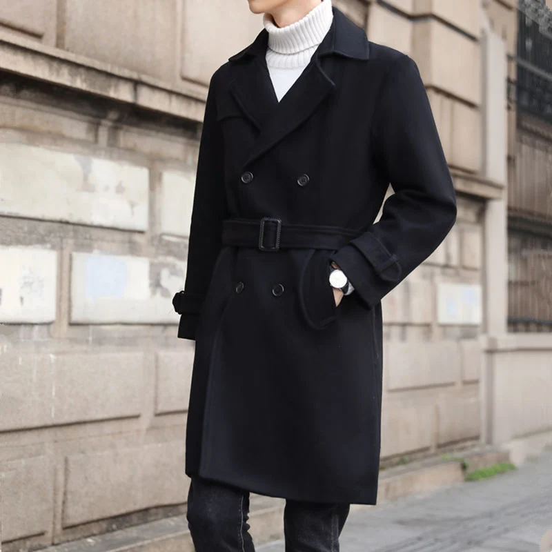 Herren Doppelreihiger Wollmantel mit Schalkragen und taillierter Silhouette Drune