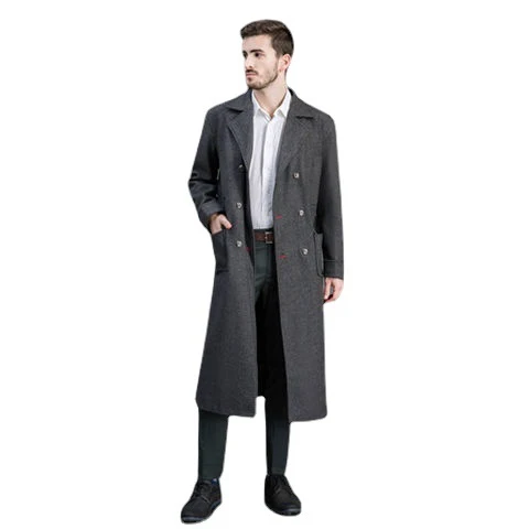 Herren Doppelreihiger Wollmantel mit Schalkragen und langer Silhouette Drune