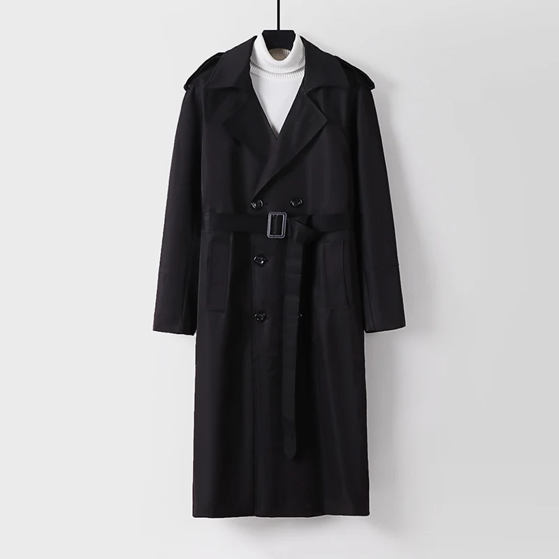 Herren Doppelreihiger Trenchcoat mit Taillengürtel und Schulterlaschen Drune