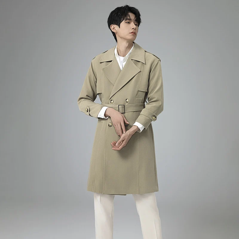 Herren Doppelreihiger Trenchcoat mit Taillengürtel und klassischem Revers Drune