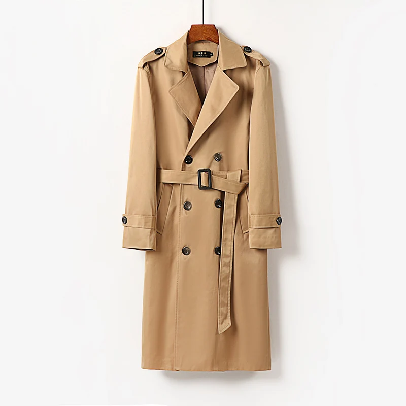 Herren Doppelreihiger Trenchcoat mit Schulterklappen, langer Silhouette und klassischem Revers Drune