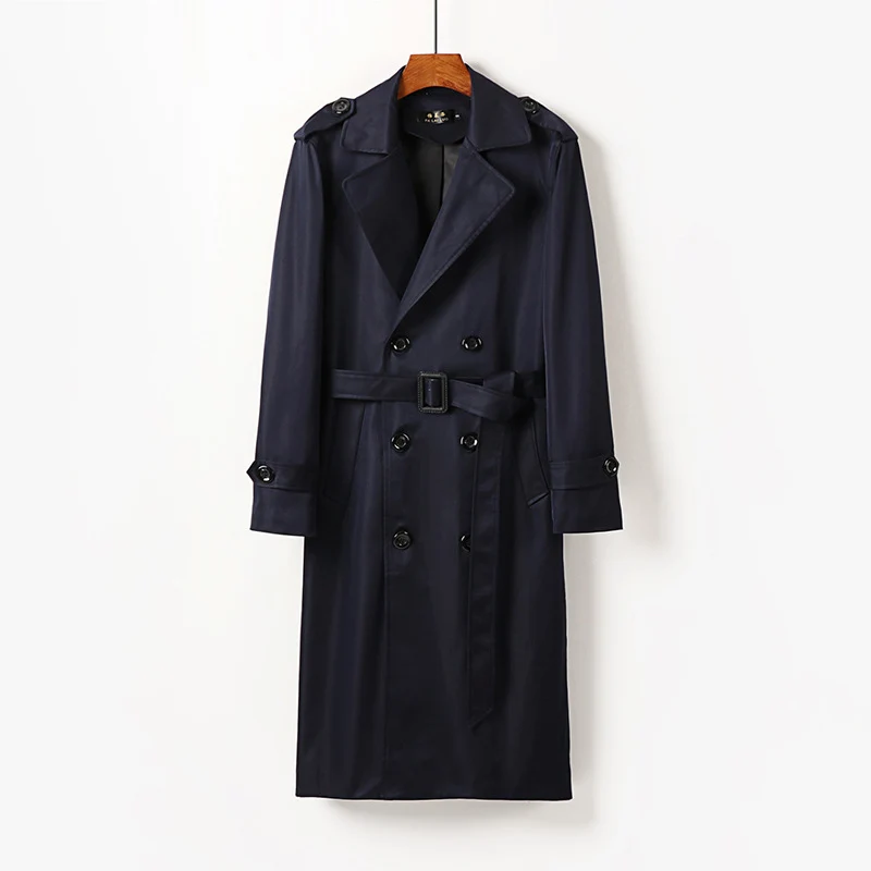 Herren Doppelreihiger Trenchcoat mit Schulterklappen, langer Silhouette und klassischem Revers Drune