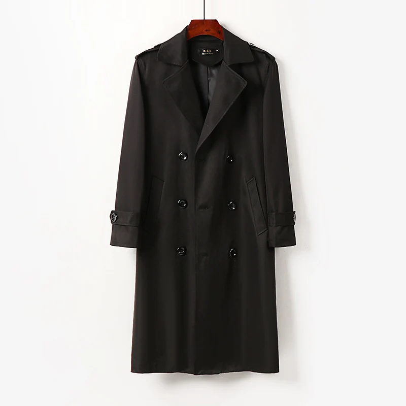 Herren Doppelreihiger Trenchcoat mit Schulterklappen, langer Silhouette und klassischem Revers Drune