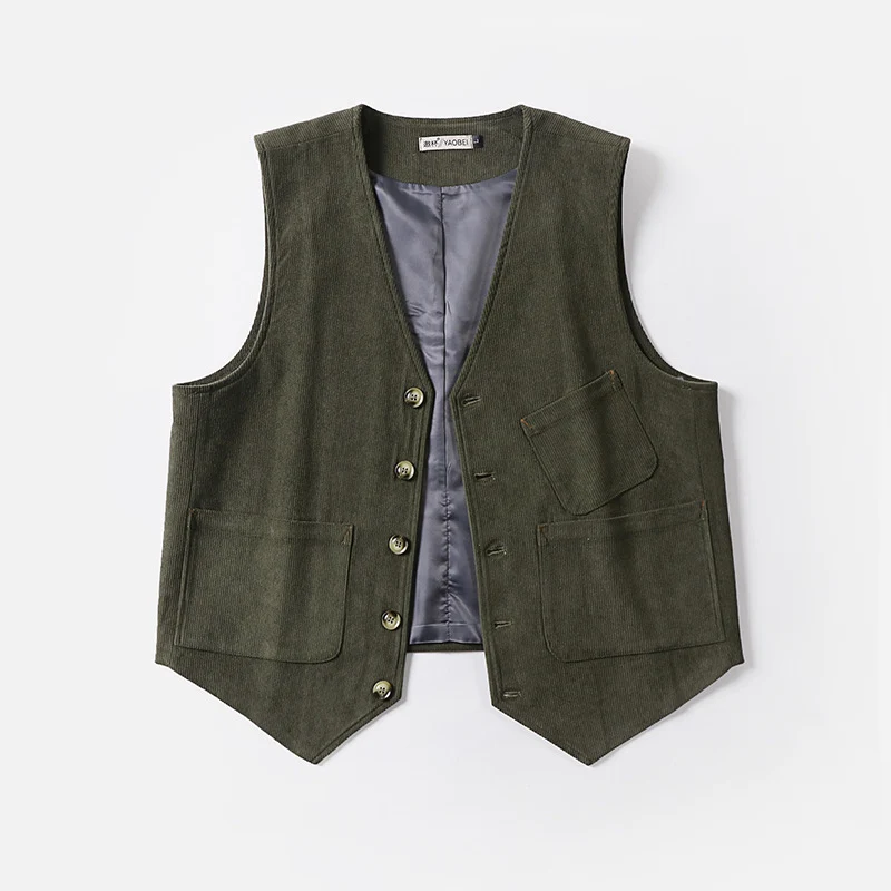 Herren Cordweste ohne Revers mit aufgesetzten Taschen und Futter Drune