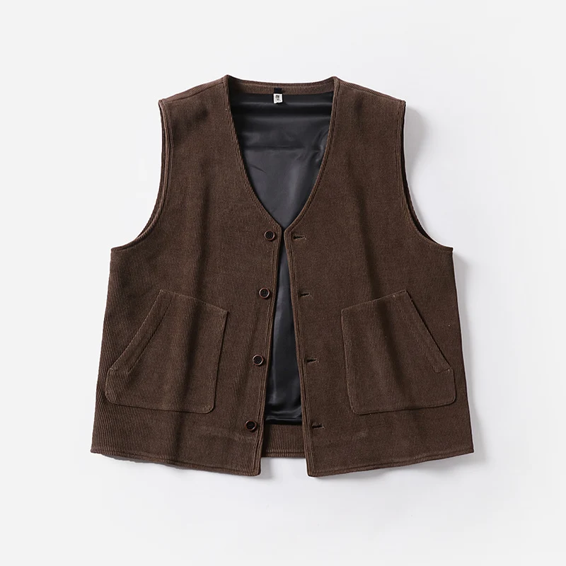 Herren Cordweste mit Satinfutter, V‑Ausschnitt und aufgesetzten Taschen Drune