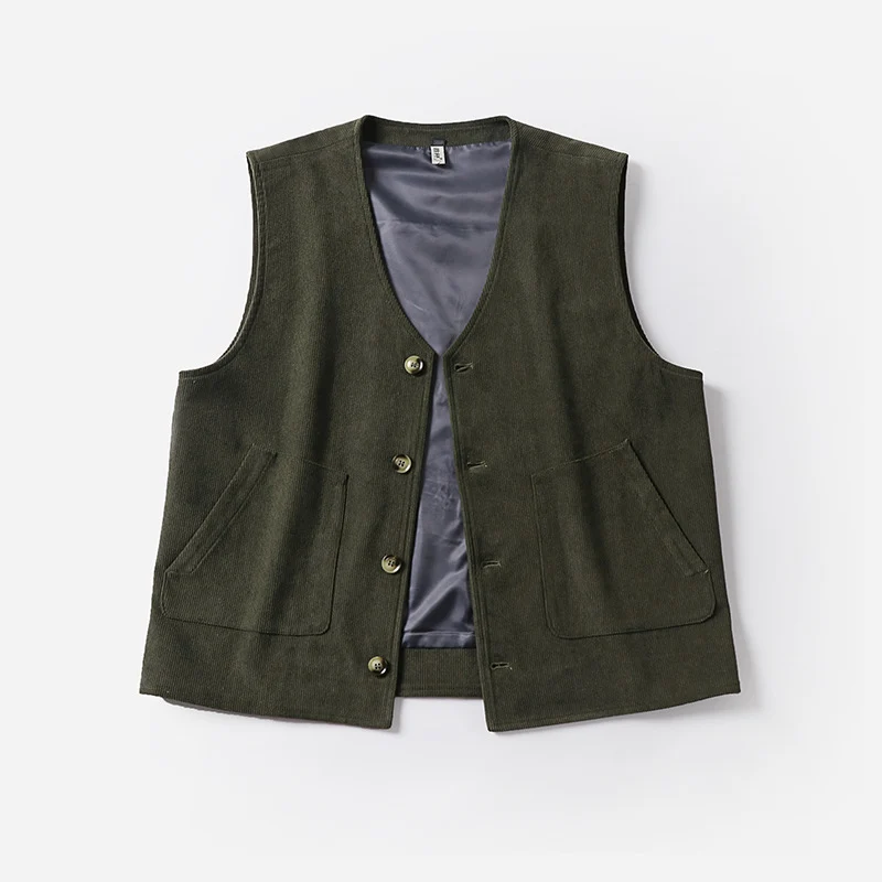 Herren Cordweste mit Satinfutter, V‑Ausschnitt und aufgesetzten Taschen Drune